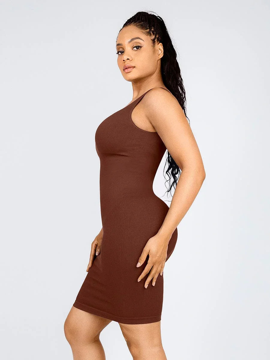 Seamless Eco-friendly One-shoulder Slanted Neck Waist Trimming Shaper Dress -