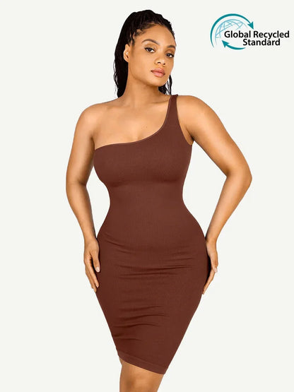 Seamless Eco-friendly One-shoulder Slanted Neck Waist Trimming Shaper Dress -