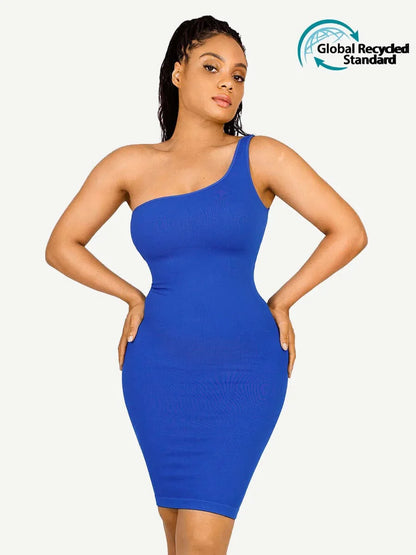 Seamless Eco-friendly One-shoulder Slanted Neck Waist Trimming Shaper Dress -