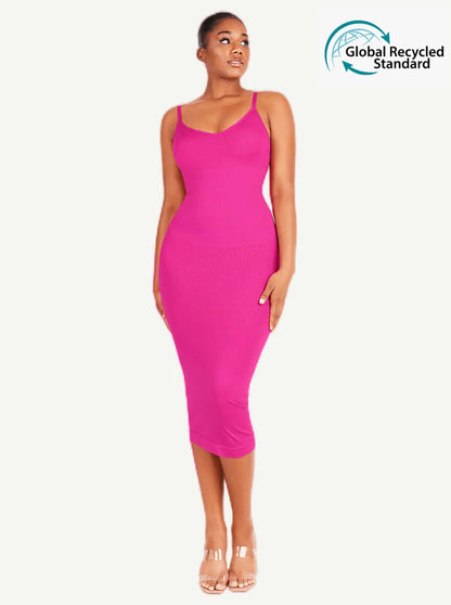 Spaghetti Strap V-neck Snatched Seamless Shaper Dress -