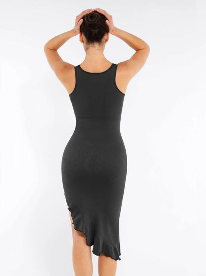 Seamless Sleeveless Irregular Ruffled Hem Waist and Abdomen Shaping Dress -