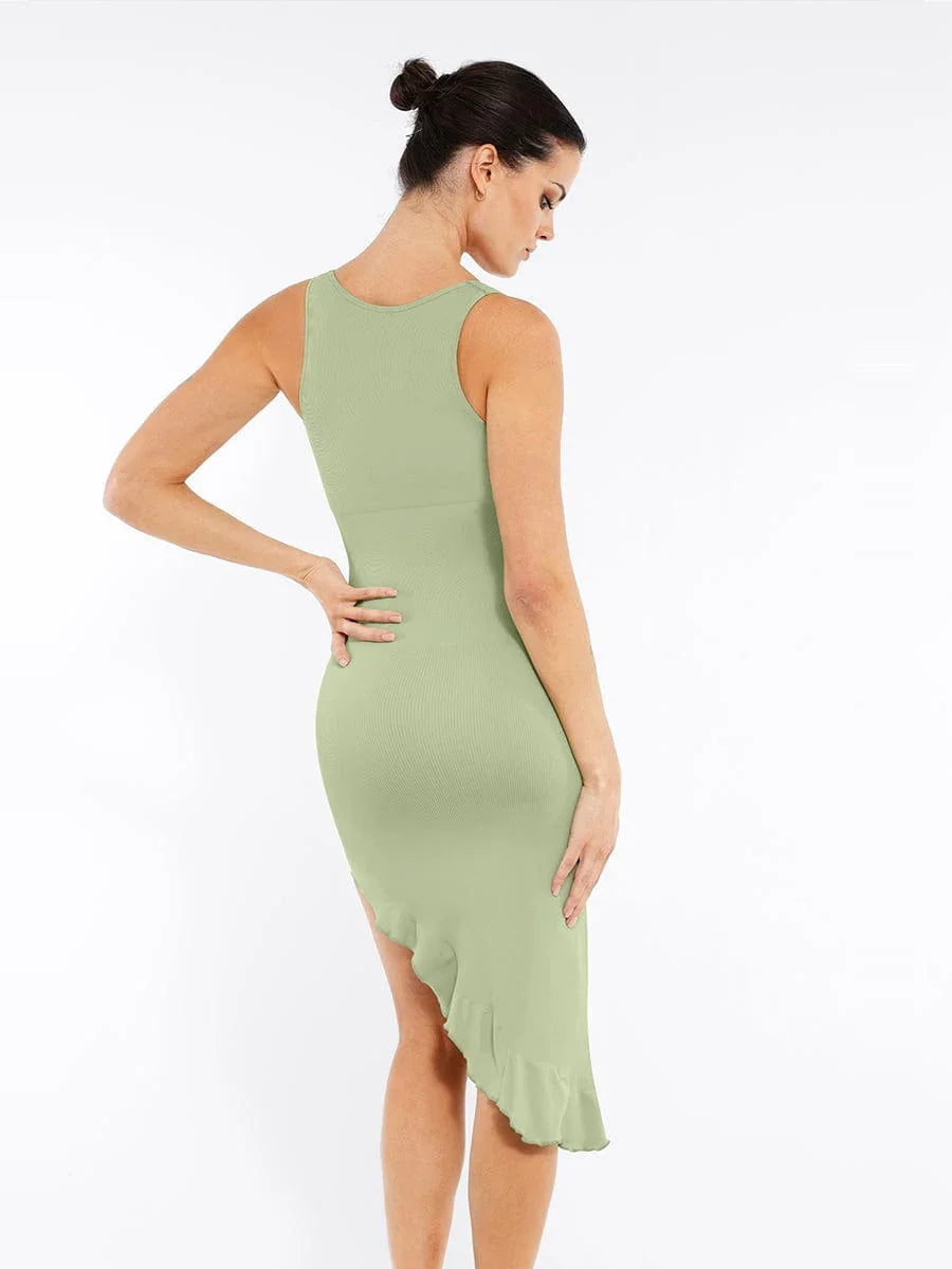 Seamless Sleeveless Irregular Ruffled Hem Waist and Abdomen Shaping Dress -