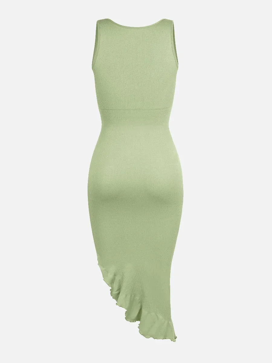 Seamless Sleeveless Irregular Ruffled Hem Waist and Abdomen Shaping Dress -