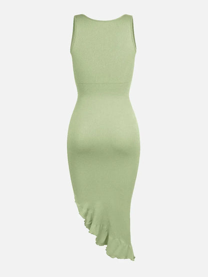 Seamless Sleeveless Irregular Ruffled Hem Waist and Abdomen Shaping Dress -