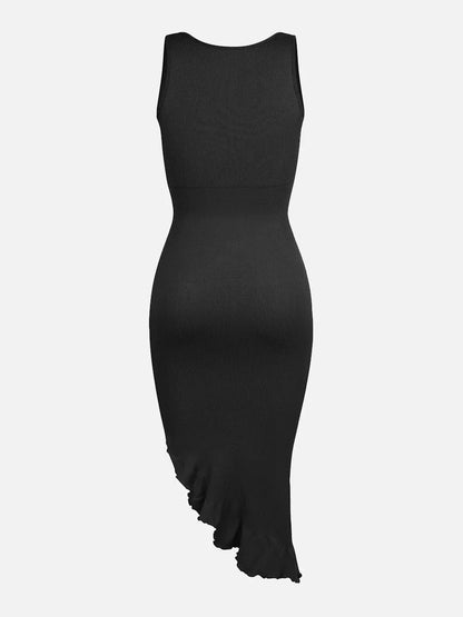 Seamless Sleeveless Irregular Ruffled Hem Waist and Abdomen Shaping Dress -