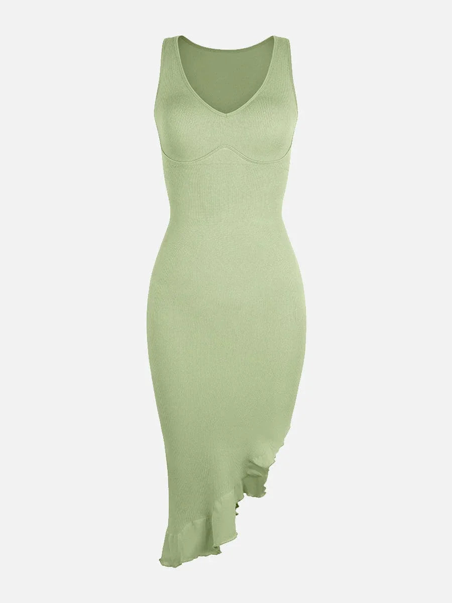 Seamless Sleeveless Irregular Ruffled Hem Waist and Abdomen Shaping Dress -