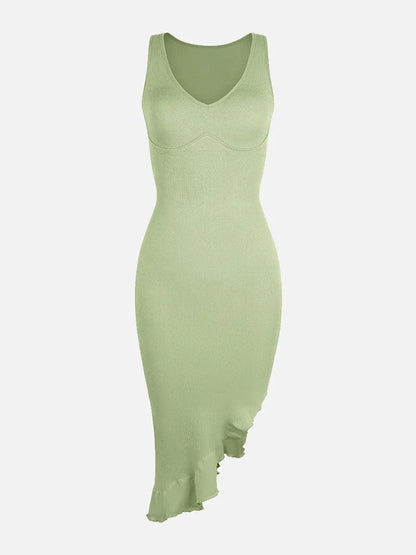 Seamless Sleeveless Irregular Ruffled Hem Waist and Abdomen Shaping Dress -