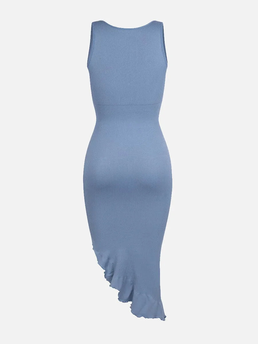 Seamless Sleeveless Irregular Ruffled Hem Waist and Abdomen Shaping Dress -