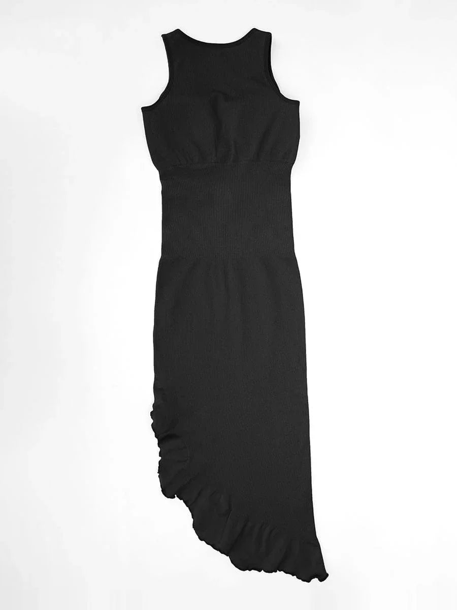 Seamless Sleeveless Irregular Ruffled Hem Waist and Abdomen Shaping Dress -