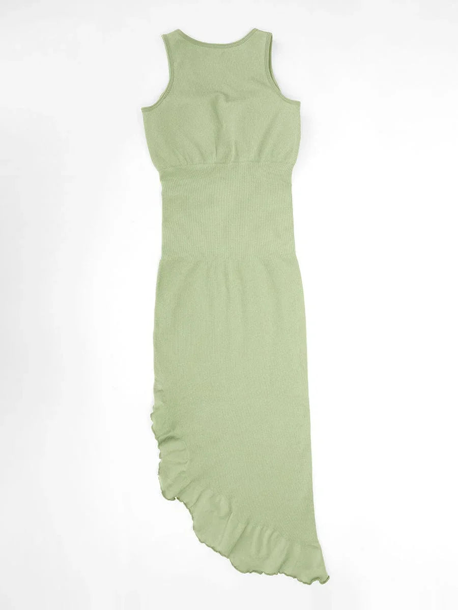 Seamless Sleeveless Irregular Ruffled Hem Waist and Abdomen Shaping Dress -