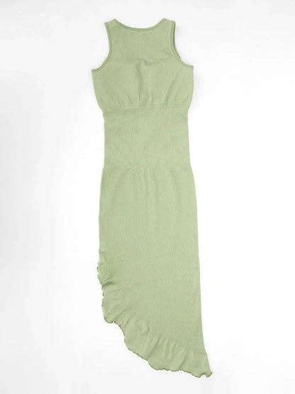 Seamless Sleeveless Irregular Ruffled Hem Waist and Abdomen Shaping Dress -