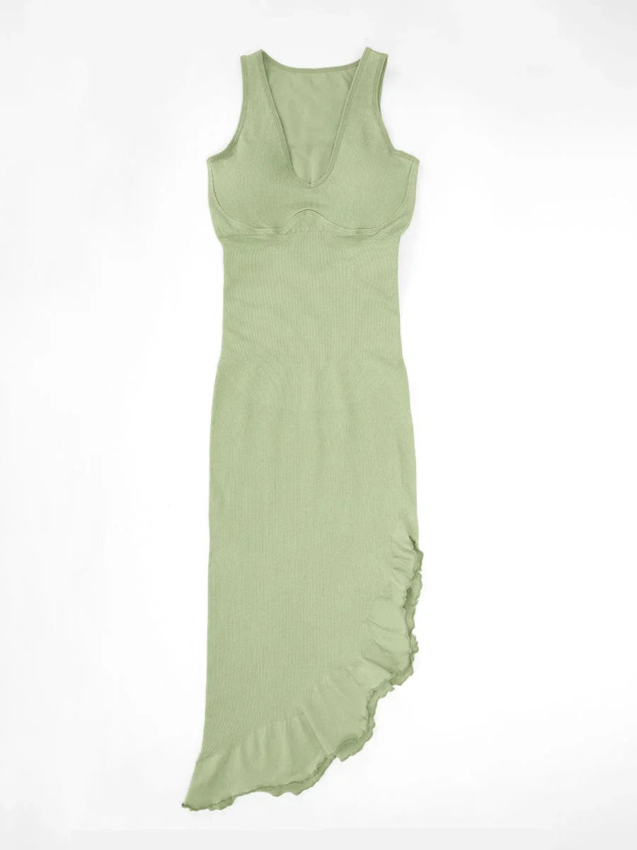 Seamless Sleeveless Irregular Ruffled Hem Waist and Abdomen Shaping Dress -