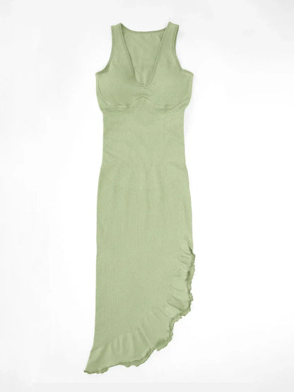 Seamless Sleeveless Irregular Ruffled Hem Waist and Abdomen Shaping Dress -