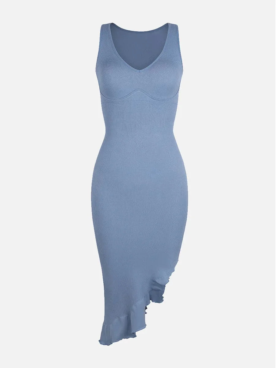Seamless Sleeveless Irregular Ruffled Hem Waist and Abdomen Shaping Dress -
