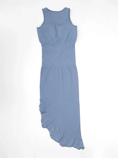Seamless Sleeveless Irregular Ruffled Hem Waist and Abdomen Shaping Dress -
