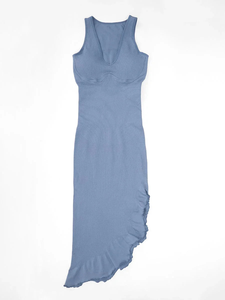 Seamless Sleeveless Irregular Ruffled Hem Waist and Abdomen Shaping Dress -