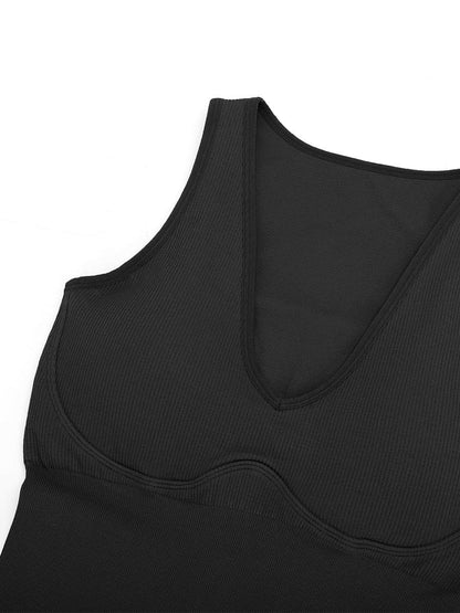 Seamless Sleeveless Irregular Ruffled Hem Waist and Abdomen Shaping Dress -