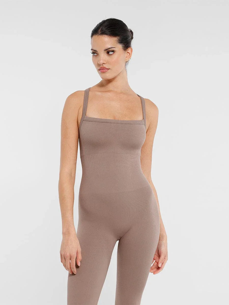 Seamless Sports Shaping 2 in 1 Waist and Tummy Control Bra-free Jumpsuit -