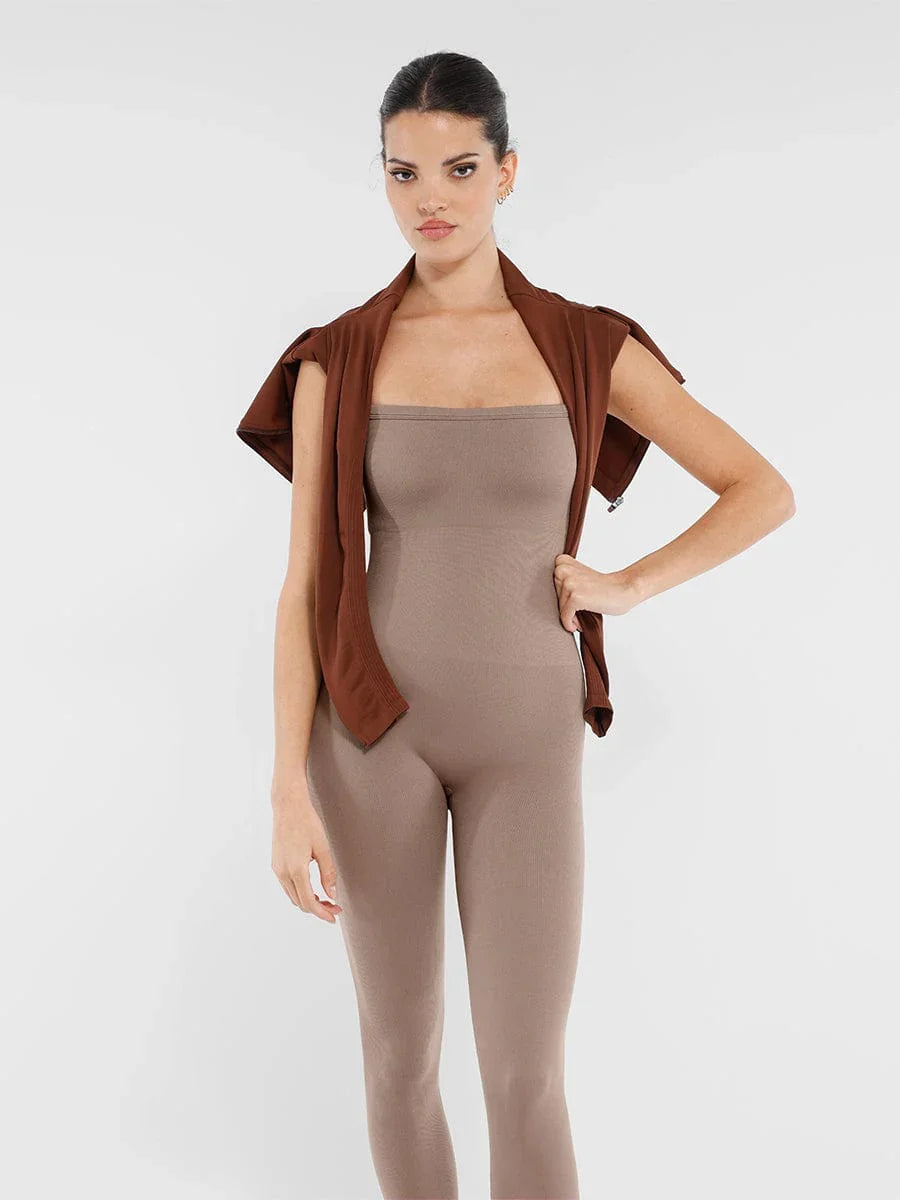 Seamless Sports Shaping 2 in 1 Waist and Tummy Control Bra-free Jumpsuit -