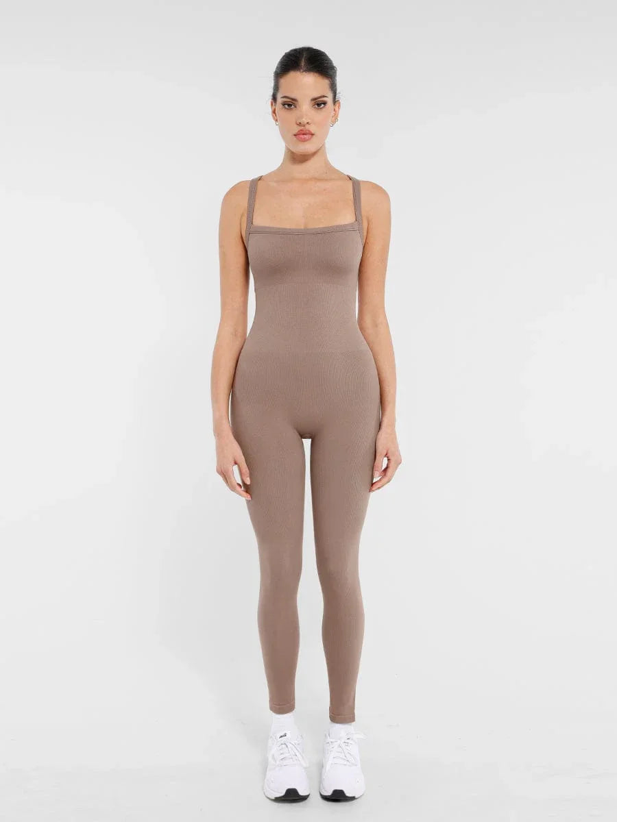 Seamless Sports Shaping 2 in 1 Waist and Tummy Control Bra-free Jumpsuit -