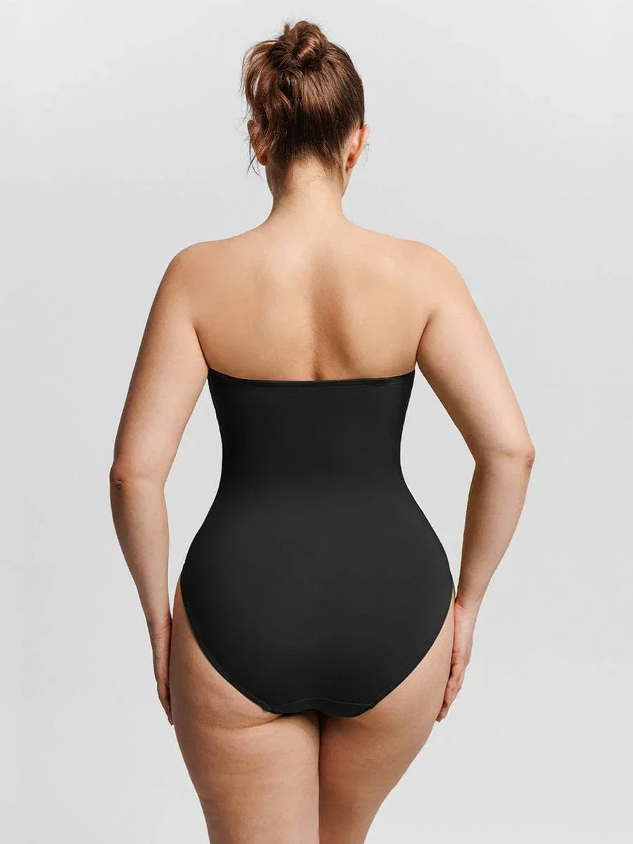Strapless U Wire Mesh Tummy Control One Piece Shapewear Swimsuit with Removable Pads -