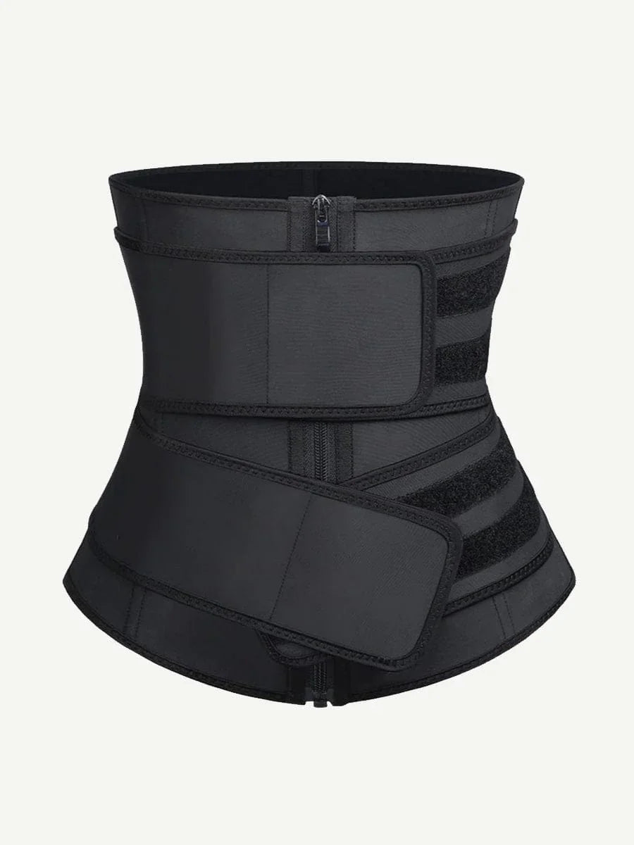 Wholesale Plus Size Black Latex Waist Cincher with Zipper and Adjustable Belt -
