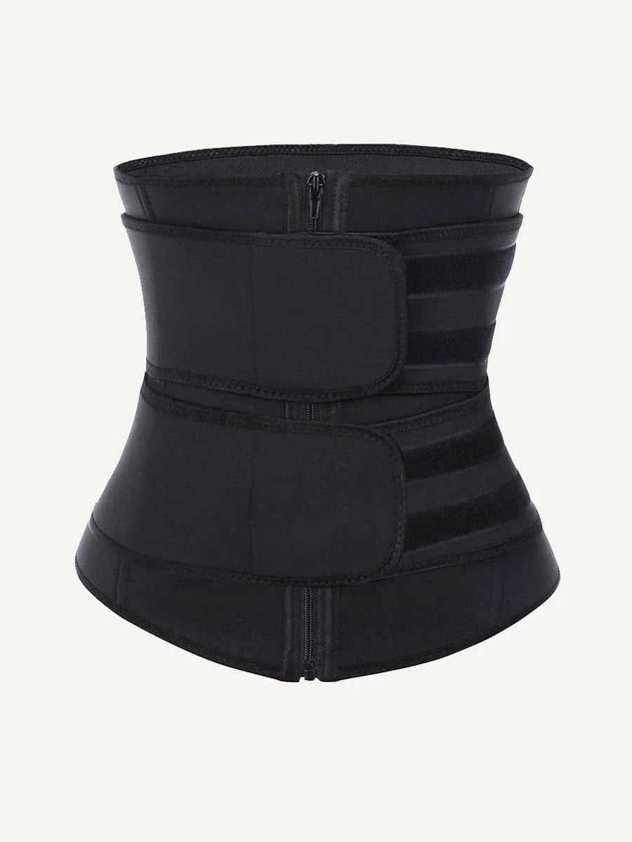 Wholesale Plus Size Black Latex Waist Cincher with Zipper and Adjustable Belt -