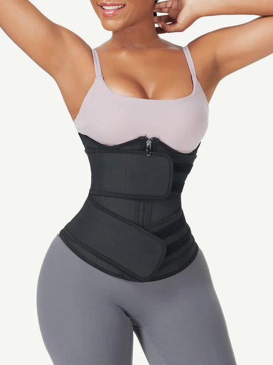 Wholesale Black Under Bust Latex Waist Trainer Double Belt Waist Control -