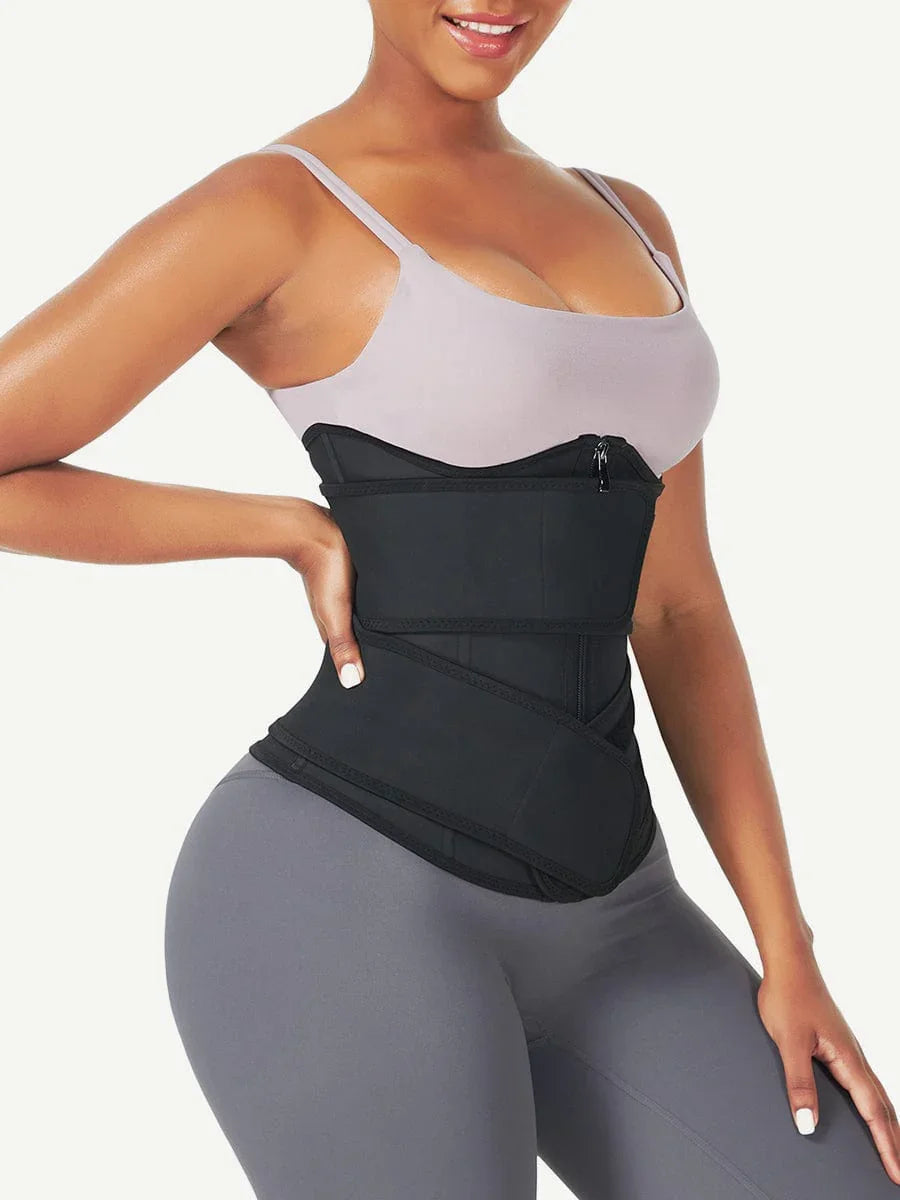 Wholesale Black Under Bust Latex Waist Trainer Double Belt Waist Control -