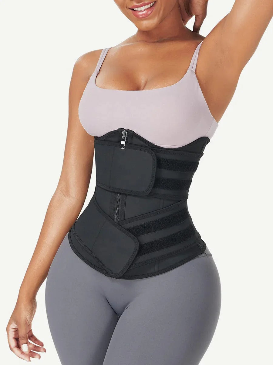 Wholesale Black Under Bust Latex Waist Trainer Double Belt Waist Control -