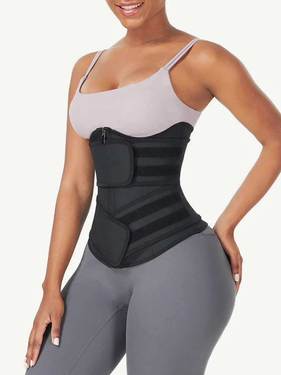 Wholesale Black Under Bust Latex Waist Trainer Double Belt Waist Control -