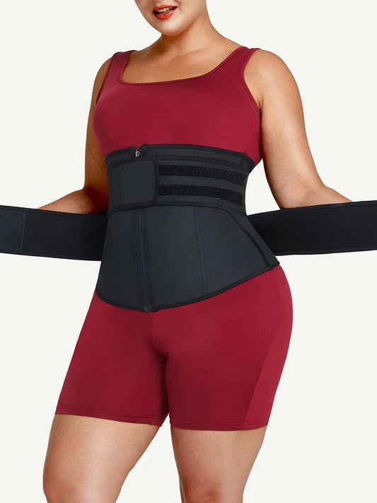 Wholesale Plus Size Black Latex Waist Cincher with Zipper and Adjustable Belt -